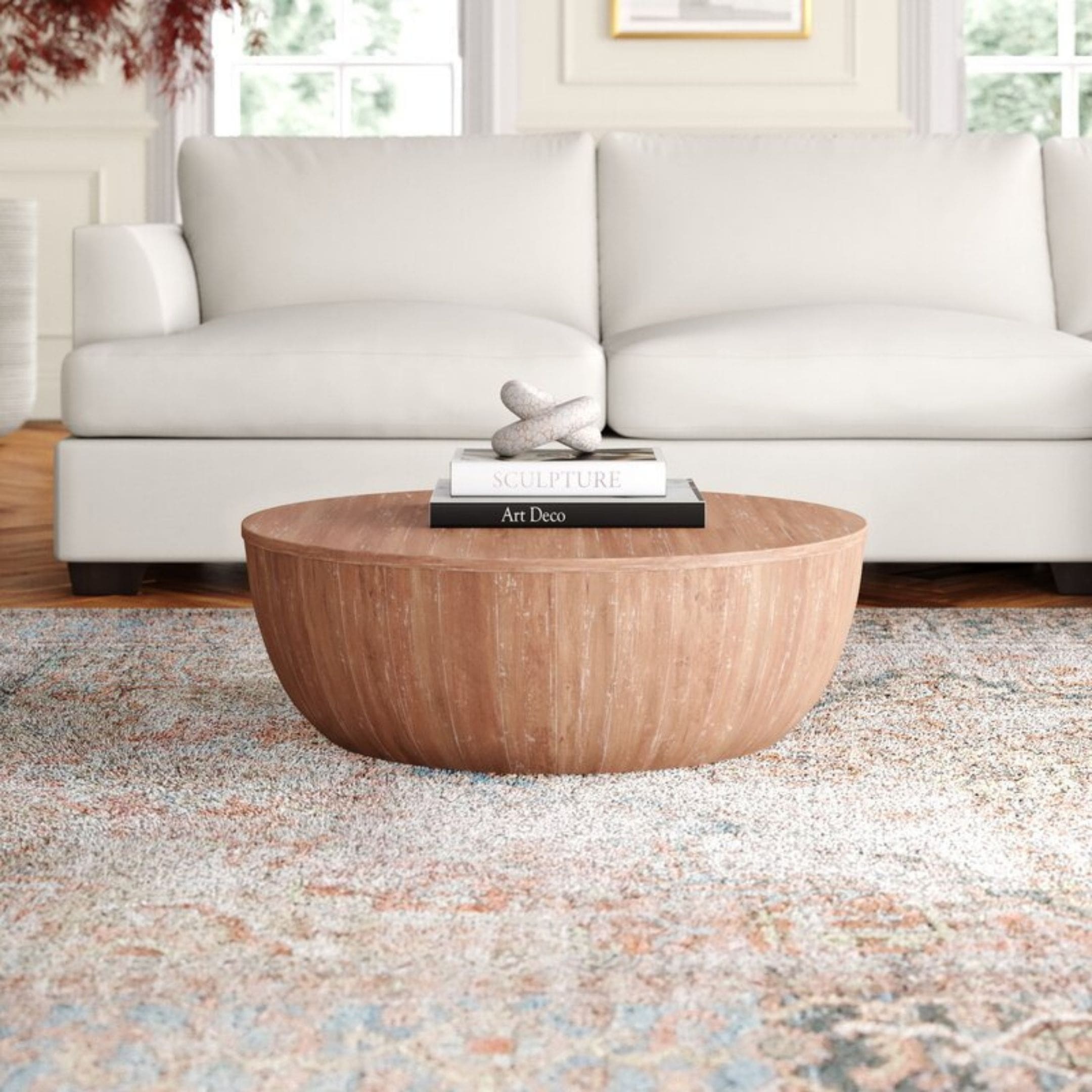 Solid wood drum coffee table by Joss & Main.