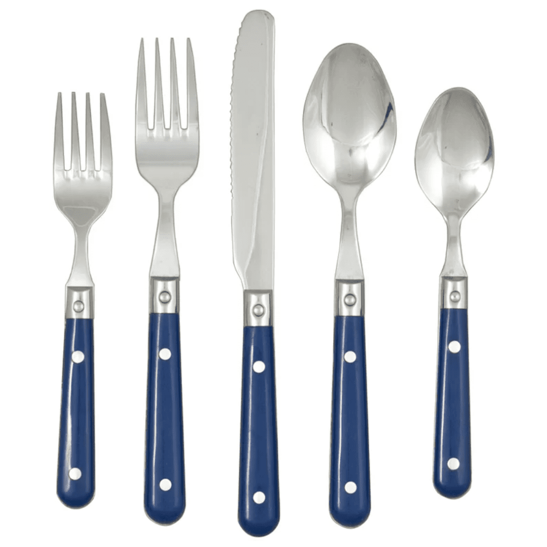 Blue silverware set - 5 piece flatware set in blue.