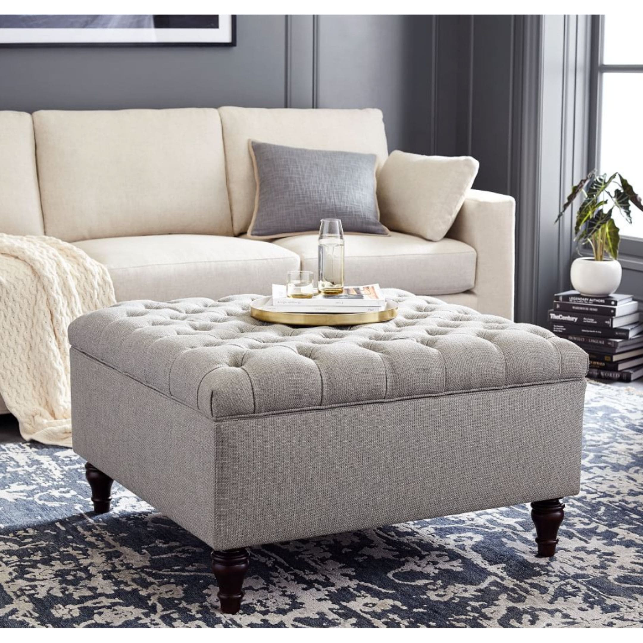 Pottery Barn coffee table ottoman square storage.