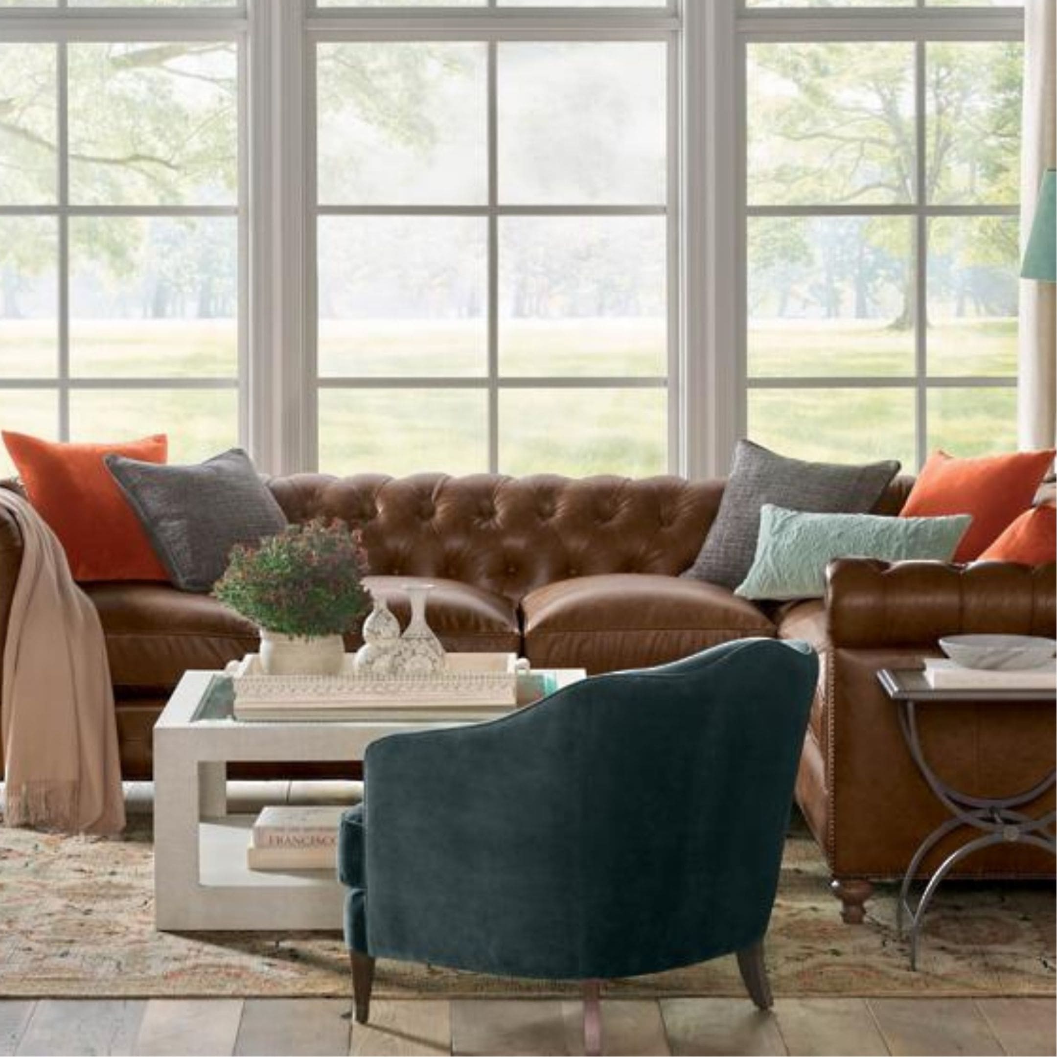 Solid wood coffee table with clear glass top and under storage.