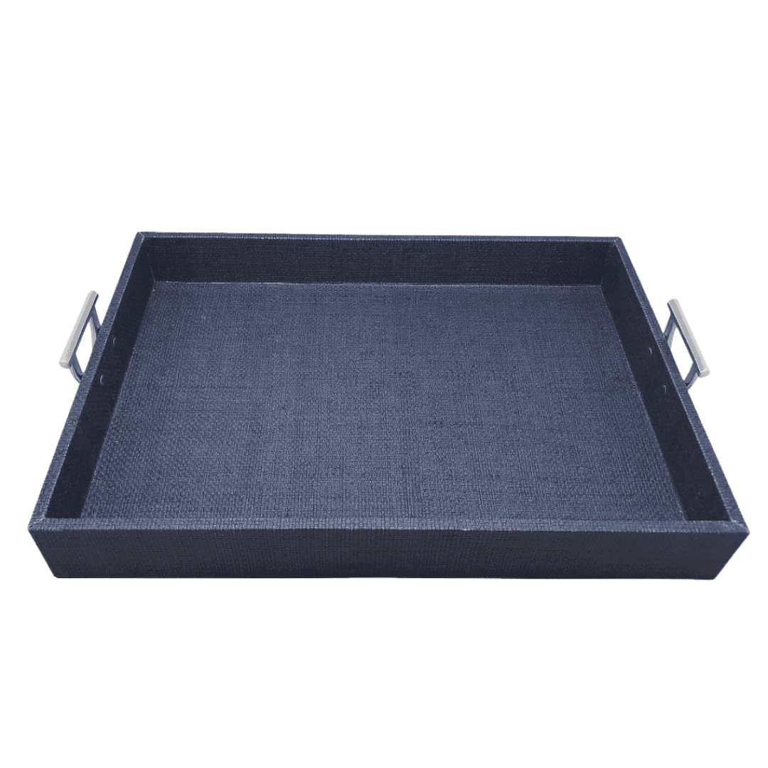 Nantucket rectangular blue serving tray with handles.