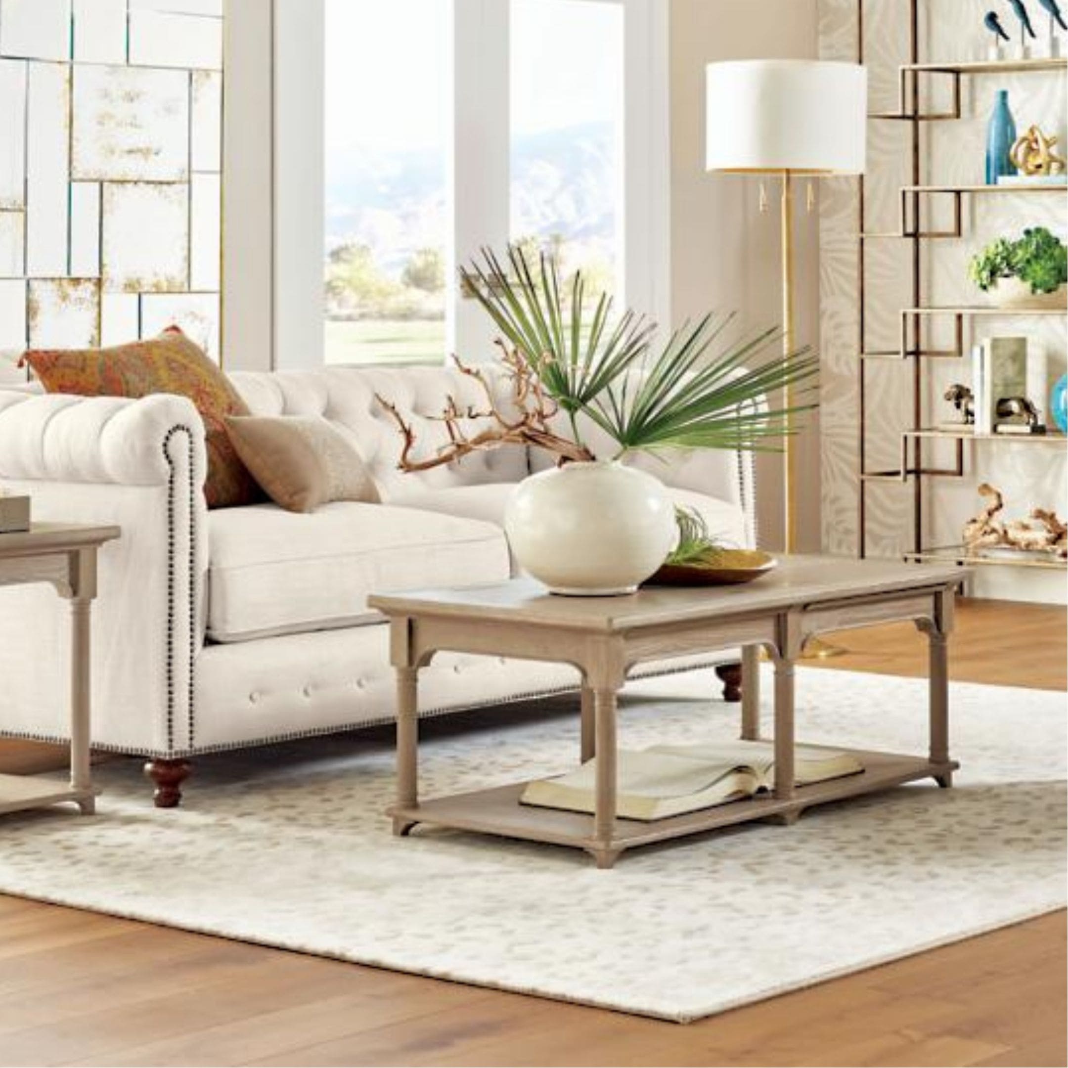Solid wood coffee table by Frontgate with storage underneath.