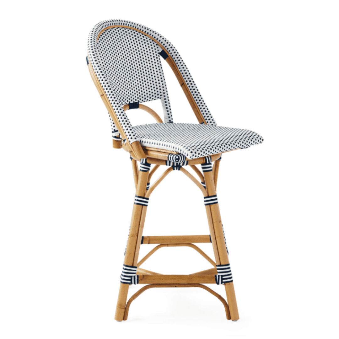 Swivel light blue bar stool for counter height table.
