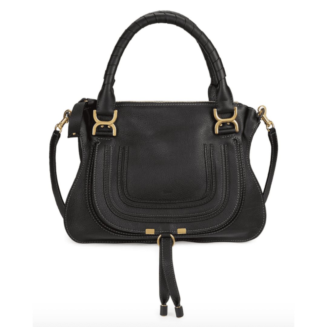 Saks Chloe Leather Satchel with strap and gold clips. This designer bag is perfect for the woman who carries everything with her.