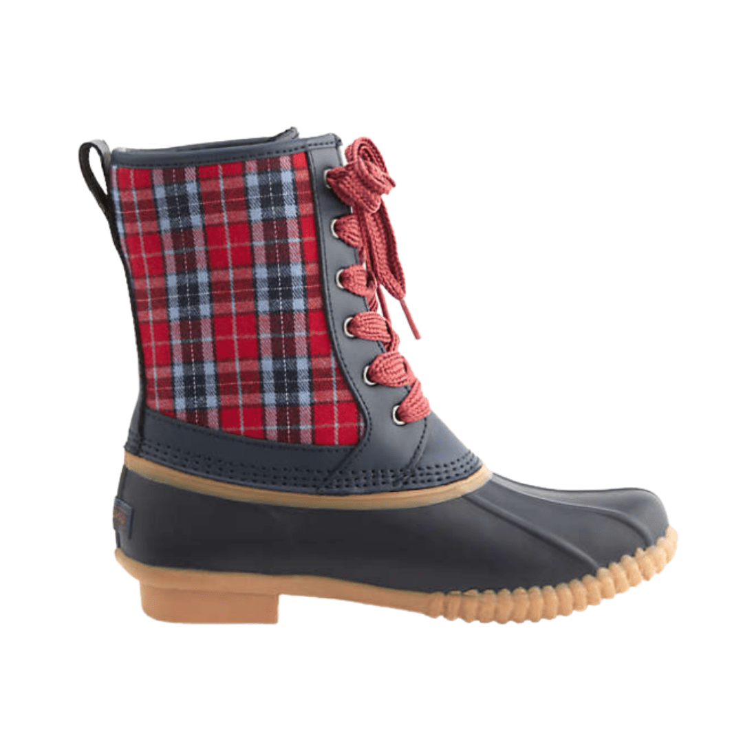 Lands End Duck Boots with insulated sherpa lining for the outdoor woman. These red winter boots are a great choice for the snow and rain making them a top pick for Lands End Winter Boots.