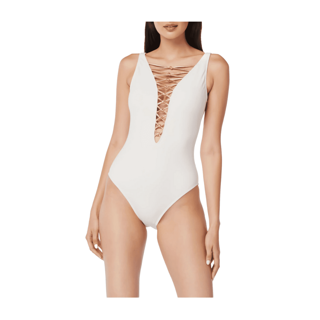 White lace up one piece bathing suit