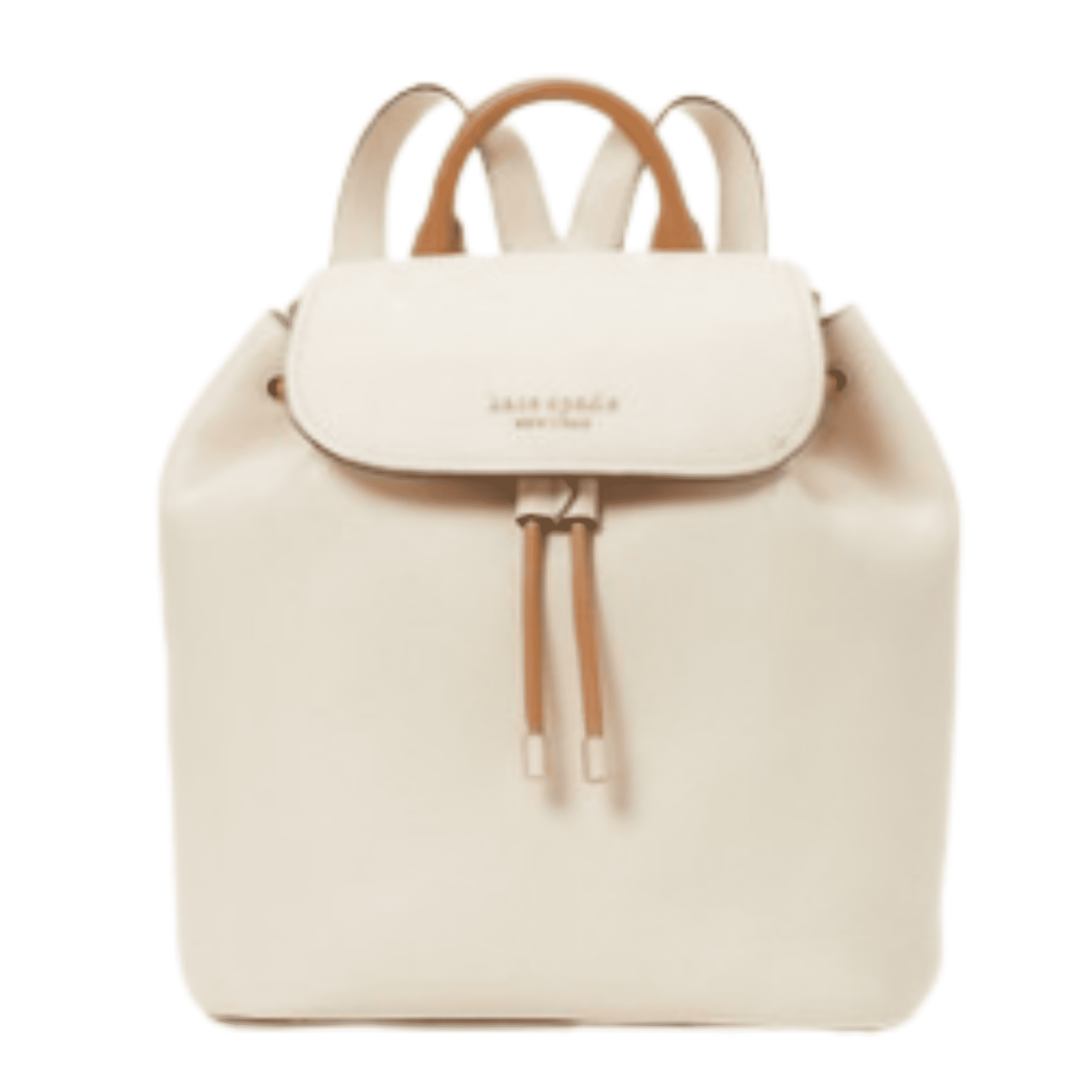 White Kate Spade Backpack with brown leather accents.