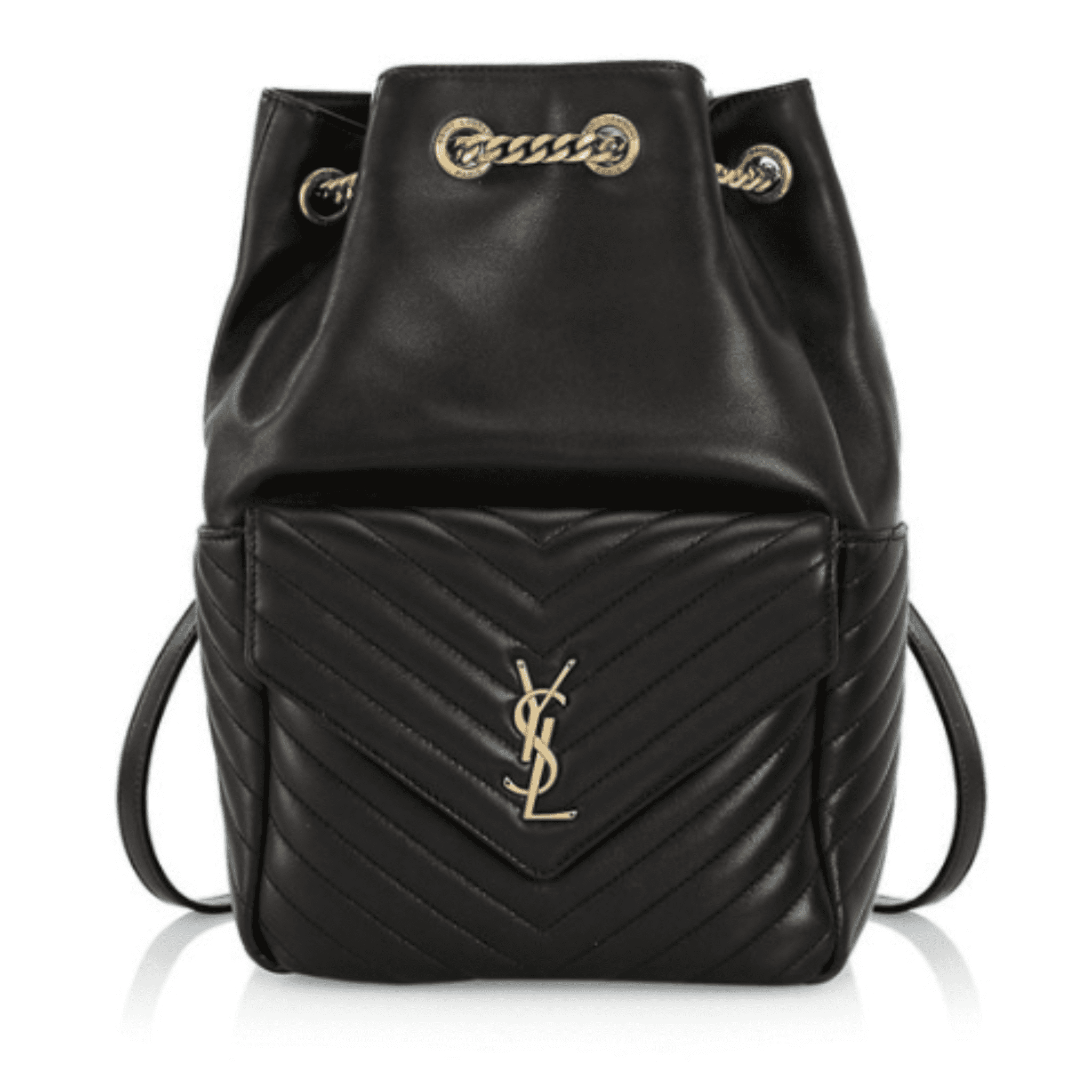 Black YSL Backpack with gold metal.