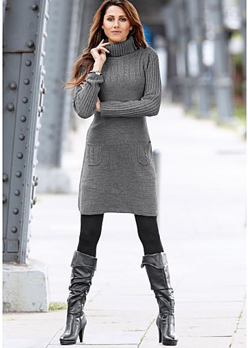 Gray sweater dress and leggings