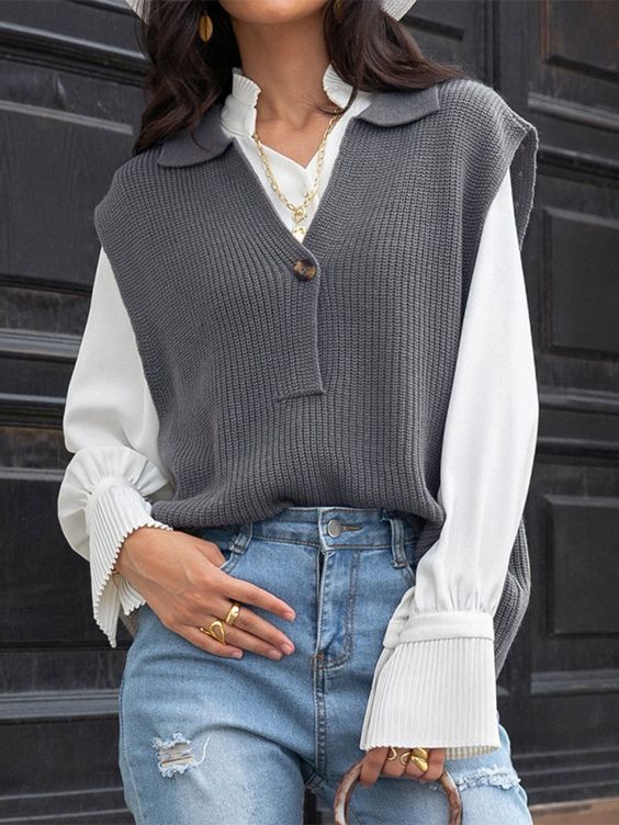 Gray sweater vest outfit